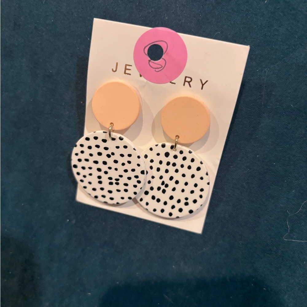 Baby pink and black and white earrings.  Pokadots
